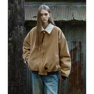 MINIMALPROJECT 슬로우 레코드 보아 카라 데님 봄버 자켓 MJK129 [BEIGE]
