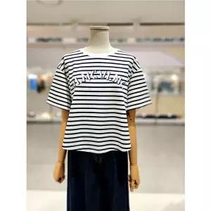 발렌시아 로고 프린팅 스트라이프 반팔 티셔츠 256MC31 504954