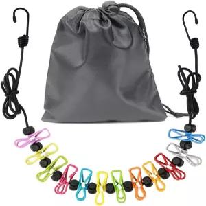 여행용 탈부착 가능한 휴대용 빨랫줄 12개의 옷 클립이 있는 의류 라인 실내외 세탁 건조 실외 캠핑