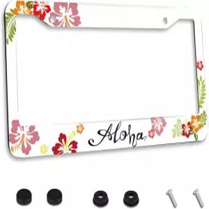알로하 하와이 히비스커스 플로럴 플라워 컬러풀 번호판 프레임 자동차 스테인리스 스틸 액세서리 장식용