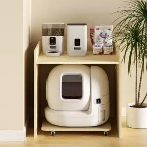 2단 고양이 화장실 다이 선반 원목 수납장 변기 캐비닛 69.2x60x67cm