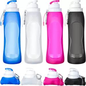 스포츠 여행 라이딩 캠핑 하이킹 배낭을 위한 Zopeal 4피스 접이식 물병 롤업 실리콘 누수 방지