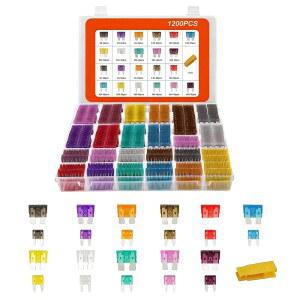 VOURTM 1200 Pcs 자동차 퓨즈 키트 680 미니 2A RV 표준 모음 35A 3A 520 오토 20A 1개 트럭 40A 풀러 요트용 10A 25A 모터사이클 5A 30A