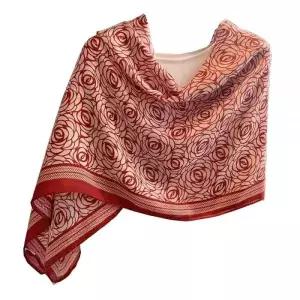 FairyCity 여성용 오버사이즈 럭셔리 실크 스카프 롱 새틴 경량 패션 숄 랩, Fc1004 레드 로즈, 단일 사이