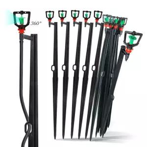 10PCS 360도 노즐 55cm 스테이크 급수 스프링클러 1/4 호스 온실 잔디 미세 분무기 정원 관개 시스템