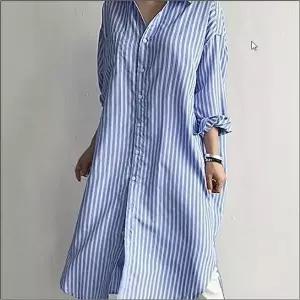 롱셔츠 남방 원피스 스트라이프 롱 여자 루즈핏 세련된 셔츠