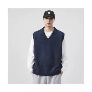 남성용 브이넥 니트 솔리드 민소매 조끼 나시 KS1