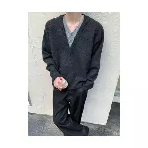 남성용 브이넥 니트 차콜 V넥 페이크 투피스 코트 가을 KS3