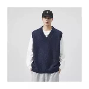 남성용 브이넥 니트 솔리드 민소매 조끼 나시 KS1