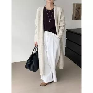 여성용 롱 가디건 퓨어 칼라 소프트 니트 코디 CH1