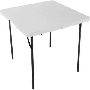 라이프타임 280228 37인치 정사각형 접이식 테이블 회색 프레임의 화이트 화강암 상단
