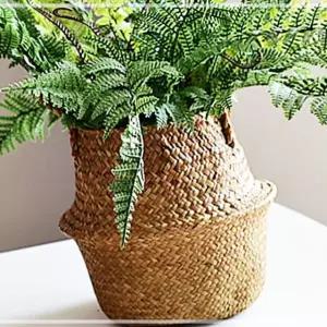 꽂이 바구니 해초 자연 손잡이 꽃 화분 가든 커버 OWC4B28D