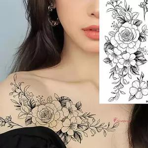 타투스티커 문신 대형 지워지는 12종세트 붙이는 흑백 축제 행사 꽃타투def077