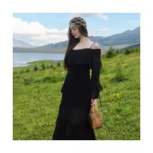 여성 원피스 프렌치블랙프릴일자숄더나시 너무이쁘고허리꼬임 스커트 가을 OP3