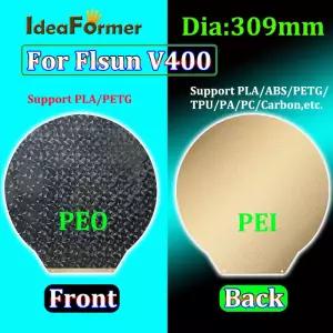 Flsun V400 3D 프린터 빌드 플레이트 원형 직경 309MM 질감 PEI/부드러운 PEO 자기 스프링 스틸 플렉스