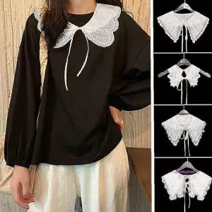 여성용레이스카라 페이크카라 넥케이프 블라우스 자수 레이어드 셔츠 넥봄패션코디 탈부착 포인트 봄코디tu