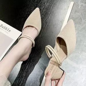 인기 여성 슈즈 통굽 스틸레토 미들힐 스트랩 뮬구두 tSc9+9SwQ