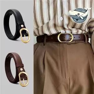 여성 스타일리시 금장 원형 버클 가죽벨트 블랙 ZeY6+2Akt