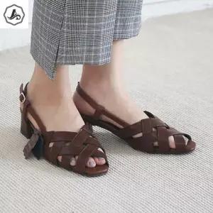 [애슬릿] 여성 클래식 소가죽 위빙 스트랩 샌들 힐 (35833550A)