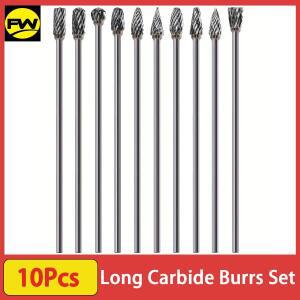 10개입 롱 카바이드 버 세트, 1/8인치 샹크  길이 4인치, 드레멜 그라인더 비트와 호환,  공간 목공, 조각