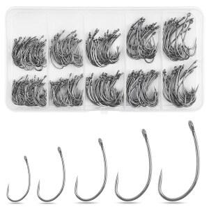 바브리스 낚시 갈고리, 250/300개 잉어 파리 묶기 갈고리 송어 원 곡선 생크 크랭크 털 미끼 리그 담수용