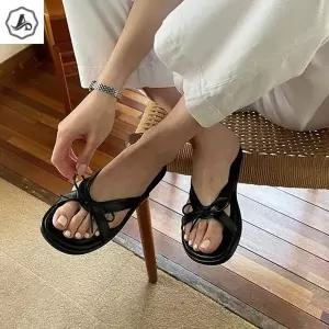 [애슬릿] 리본 엑스 스트랩 슬라이드 플랫 여름 슬리퍼 (36226015A)