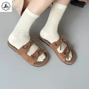 [애슬릿] 스웨이드 리본 찍찍이 스트랩 슬라이드 슬리퍼 (36226050A)