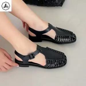 [애슬릿] 블랙 위빙 스트랩 플랫 여름 클래식 샌들 (36228908A)