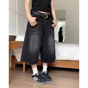 엘럽 블랙 그레이 여성 여름 청반바지 칠부 청바지 배모양 몸매 하이웨스트 슬림핏 일자 반바지 박템2