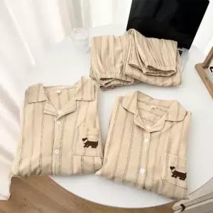 커플용 아웃도어 잠옷세트 강아지 봄가을 잠옷 커플 세트 러블리 트렌치 커피 KS3