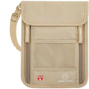 알파 키퍼 넥 지갑, 여권 소지자 및 서류용 여행용 파우치, RFID 차단, 베이지, 남녀 공용 성인, 여행자,
