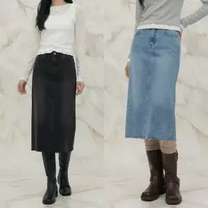 [하프클럽/]여성용 사계절 데일리 워싱 뒷밴드 롱 청치마
