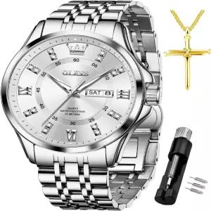 남성용 OLEVS 다이아몬드 시계 비즈니스 드레스 방수 야광 골든 빅 다이얼 럭셔리 캐주얼 쿼츠 아날로그