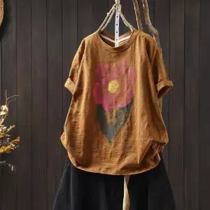 엘럽 여자 프린트티 여름 슬러브 프린트 반팔 티 캐주얼 얇은 라운드 톱 원템2