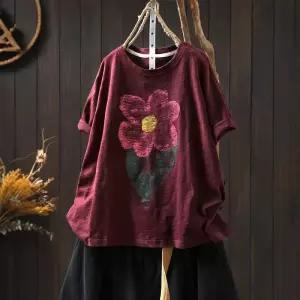 엘럽 여자 프린트티 여름 슬러브 프린트 반팔 티 캐주얼 얇은 라운드 톱1 원템2