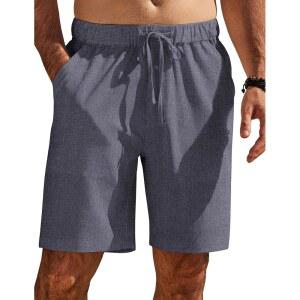 쿠판디 남성 캐주얼 반바지 엘라스틱 허리 드로스트링 여름 비치 린넨