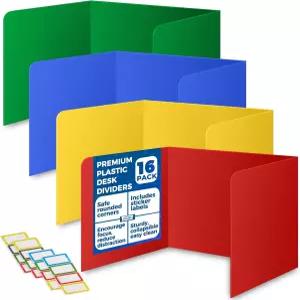 학생용 16팩 책상 칸막이 - 내구성 및 방수 플라스틱 공부용 카렐 교실 폴더 교사 용품 청소하기 쉬운