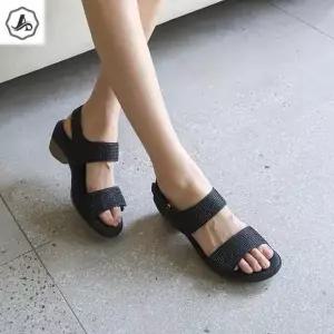 [애슬릿] 여름 샌들 반짝이 찍찍이 스트랩 발 편한 낮은 굽 (37539482A)