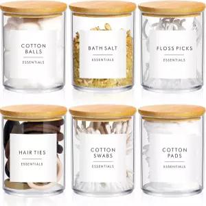 야오미아오 6 코튼 패드 홀더 욕실 용기 10온스 볼 면봉 디스펜서 보관용 치실 픽 메이크업을 위한 대나무