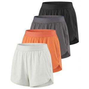 리얼 에센셜 4팩: 포켓 운동 체육관 농구 스포츠 반바지와 함께하는 여성용 3인치 드라이핏 돌핀 러닝 반바지