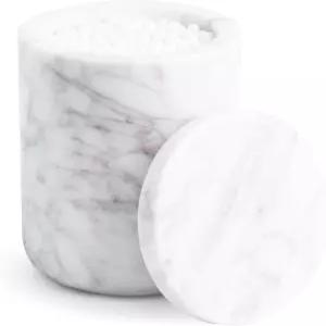 뚜껑이 있는 코크 앤 밀 마블 욕실 용기 - Q팁 면봉 패드 라운드 또는 치실 픽 홀더 흰색 약사 병 카운터