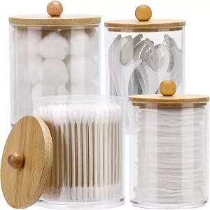 티베스트맥스 4팩 큐팁 홀더 디스펜서 면봉 치실 - 욕실 정리함 및 보관 용기용 투명 플라스틱 약병 12온스