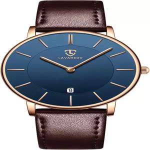 라바레도 남성용 시계 극도로 얇은 미니멀리스트 아날로그 가죽 손목시계 시간/날짜 생일 선물