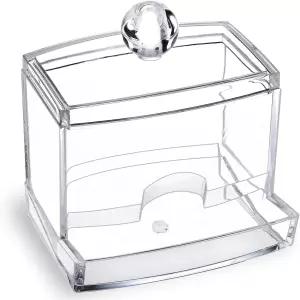 모시커 10온스 투명 아크릴 작은 큐팁 홀더 스왑 디스펜서 코튼 볼 병 욕실 정리함 뚜껑 포함