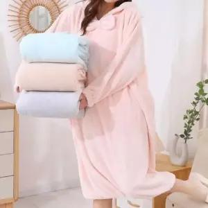 [SBD] 후드넥 원피스 리본장식 목욕가운 샤워가운 소프트