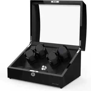 TRE TREE 자동 시계 4개용 와인더 추가 보관 공간 6개 우드 쉘 피아노 마감 저소음 모터 유연한 쿠션