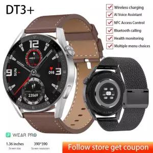 스마트워치 DT3 플러스 스마트 워치 1.36 인치 화면 NFC Smart시계 남자 시계 BT 전화 손목 GPS 추적기 피