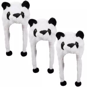 3팩 플러시 동물 모자 짧은 귀 덮개가 있는 아늑한 플리스 겨울 스키 성인 청소년용 귀여운 코스튬 Panda