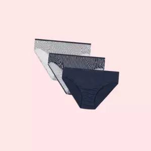 자주 JAJU 여 코튼 면 핀스트라이프 힙허거 팬티 속옷 언더웨어 3매 네이비 2412474841 4431894