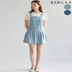 [바닐라비]여성 데님 주름 멜빵 미니 원피스